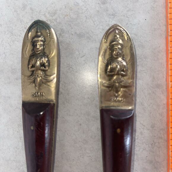 Vintage Buddha Bronze Knife 4 Piece Flatware Set Rare Asian Siam Thai MCM - Picture 4 of 7